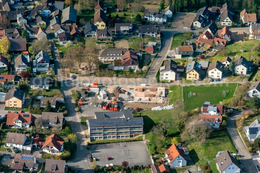 Aerial photograph Altdorf - Demolition and dismantling of the apartment building of Sport and Mehrzweckhalle in Altdorf in the state Baden-Wuerttemberg, Germany