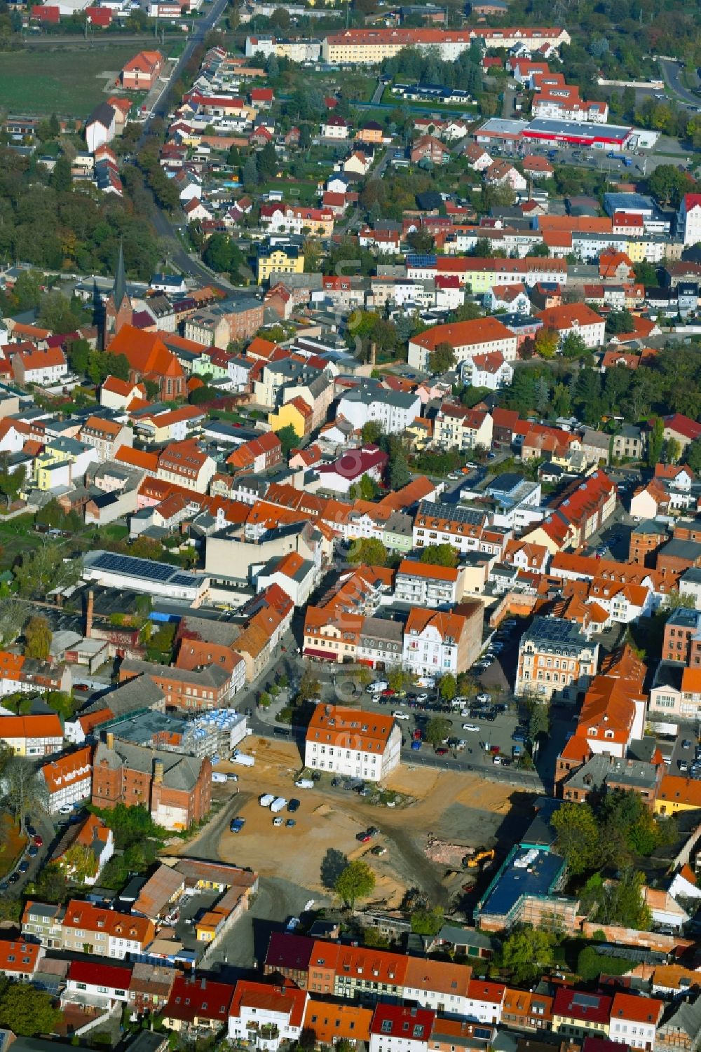 Aerial image Burg - Demolition of the building area on Bruederstrasse in Burg in the state Saxony-Anhalt, Germany