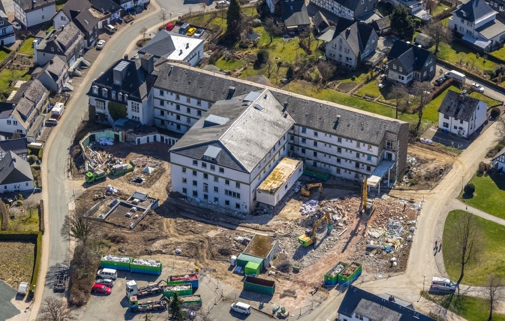 Aerial image Olsberg - Demolition and dismantling of the Schwesternwohnheim in Olsberg at Sauerland in the state North Rhine-Westphalia, Germany