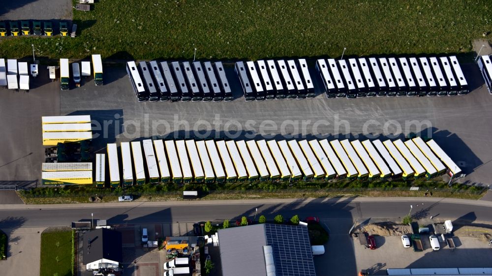 Reichshof from above - Parking space for buses and trucks in Gewerbeparkstrasse in Reichshof in the state North Rhine-Westphalia, Germany