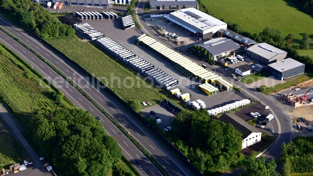 Reichshof from the bird's eye view: Parking space for buses and trucks in Gewerbeparkstrasse in Reichshof in the state North Rhine-Westphalia, Germany