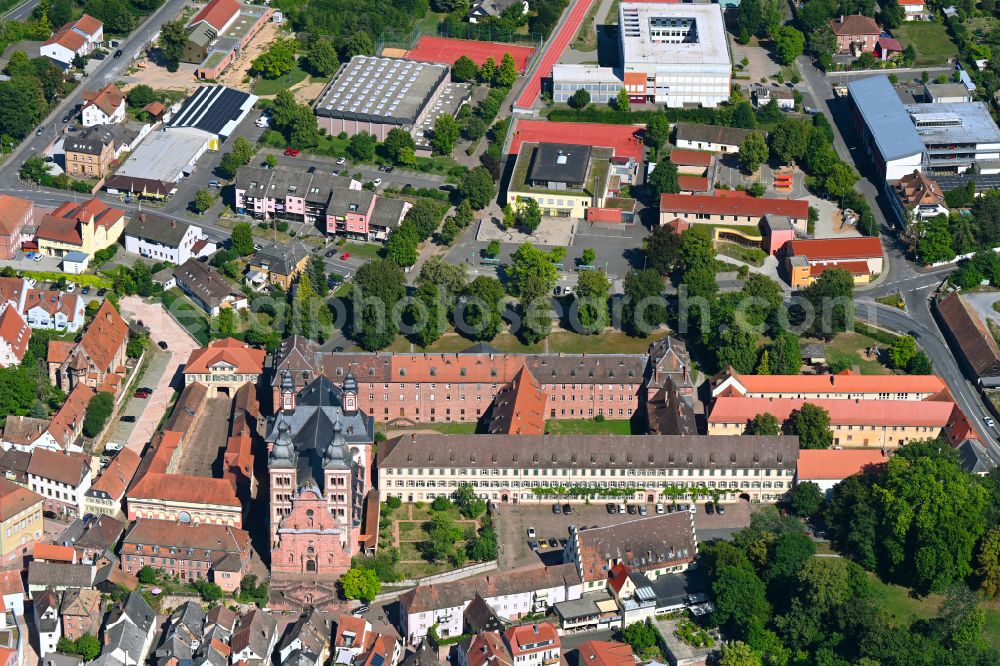 Amorbach from above - Historical sight Abtei Amorbach on Schlossplatz in Amorbach in the state Bavaria, Germany