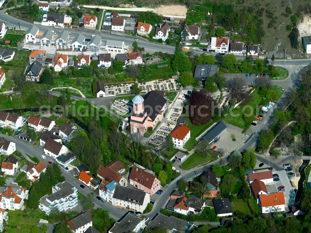Aerial photograph Blaustein - The Church of St. Andrew was rebuilt in 1816 according to an inscription. The church is surrounded on two sides by a cemetery