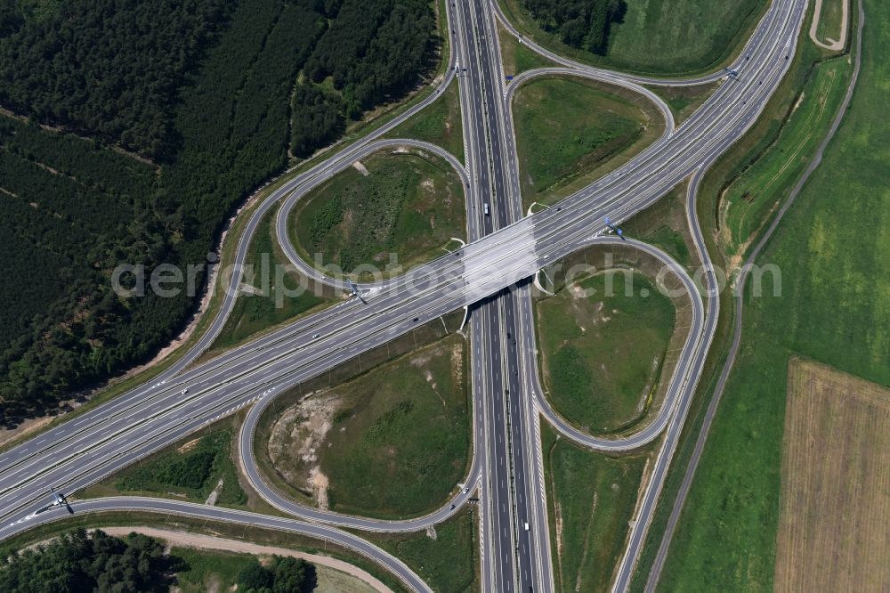 Aerial image Wöbbelin - Site of the highway triangle Schwerin on the motorway BAB A14 and A24 at Woebbelin in Mecklenburg - Western Pomerania