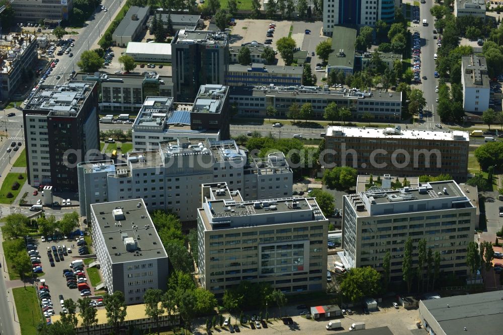Aerial image Warschau - Adgar Plaza in the Mokotow District of Warsaw in Poland. Adgar Plaza is a complex consisting of several seperate buildings and including offices and business centers in the business district of Mokotow. It is located on Postepu Street and is used as a conference and congress centre