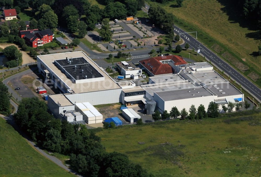 Rudolstadt from above - View of the seat of the company Aeropharm GmbH in Rudolstadt in the state of Thuringia. The Aeropharm GmbH is a subsidiary firm of the Sandoz/Hexal group