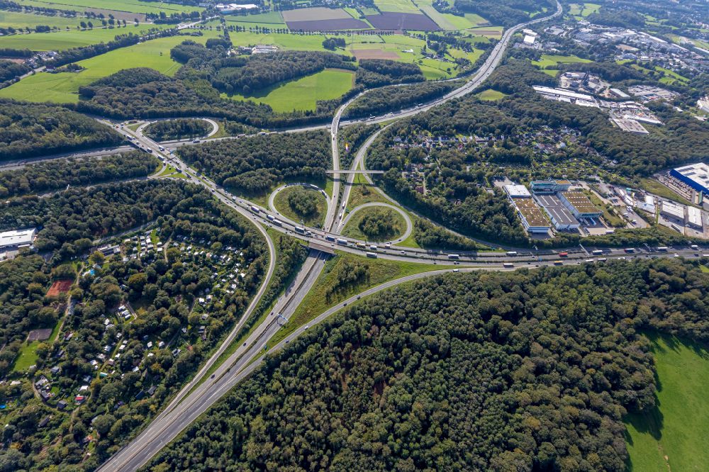 Aerial photograph Sprockhövel - AK Wuppertal-Nord in Sprockhoevel in Ennepe-Ruhr-Kreis in North Rhine-Westfalen.Es joins the Federal Highway 1, with the Federal Highway 43 and the Federal Highway 46 and the road 326