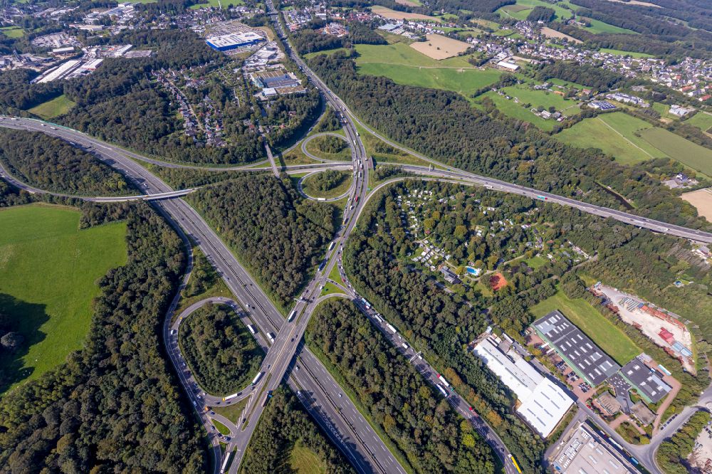 Aerial image Sprockhövel - AK Wuppertal-Nord in Sprockhoevel in Ennepe-Ruhr-Kreis in North Rhine-Westfalen.Es joins the Federal Highway 1, with the Federal Highway 43 and the Federal Highway 46 and the road 326
