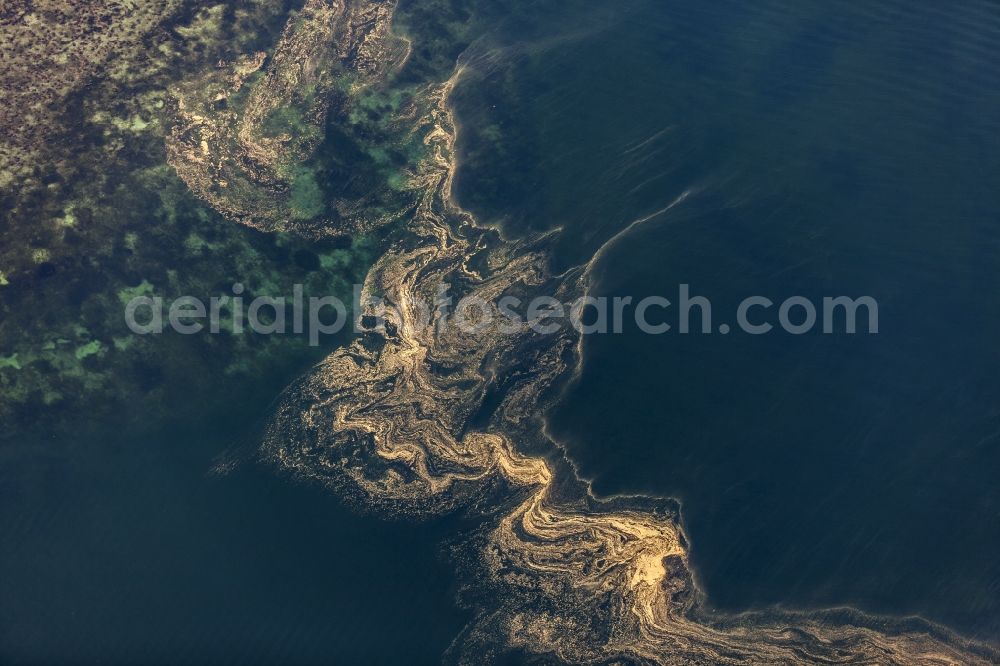Aerial image Humble - Alga blossom on the Baltic Sea between the islands Aeroe and long country in Humble in Syddanmark, Denmark