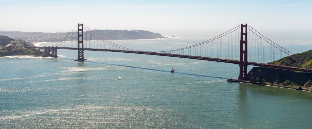 Aerial image San Francisco - Historic Old Bridge Golden Gate Bridge in San Francisco in California, United States of America
