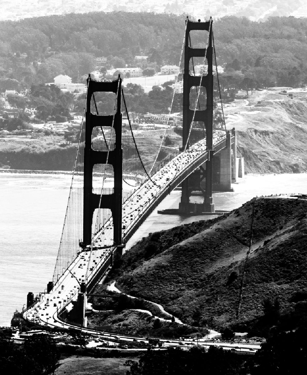 Aerial photograph San Francisco - Historic Old Bridge Golden Gate Bridge in San Francisco in California, United States of America