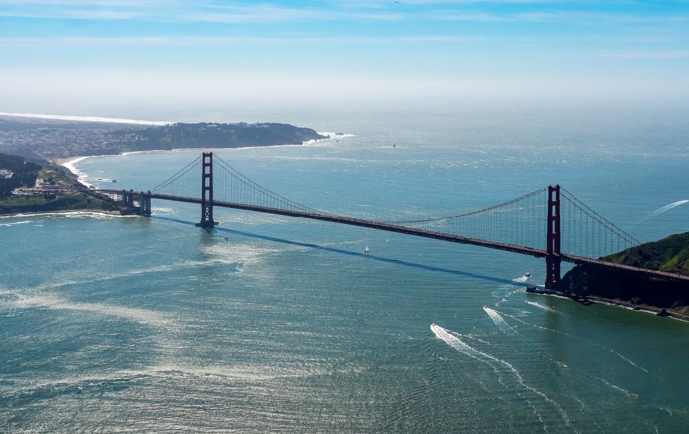 San Francisco from above - Historic Old Bridge Golden Gate Bridge in San Francisco in California, United States of America