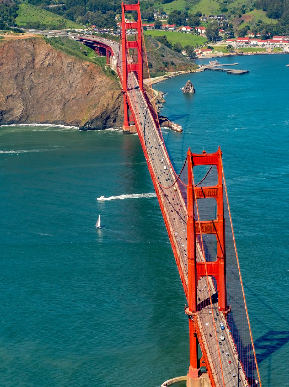 Aerial photograph San Francisco - Historic Old Bridge Golden Gate Bridge in San Francisco in California, United States of America
