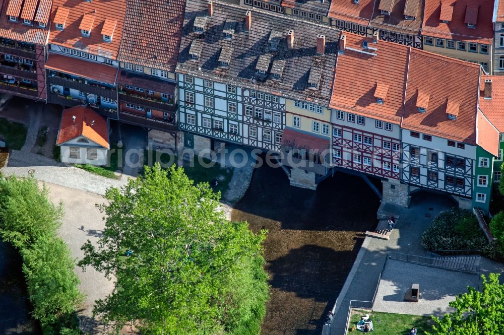 Erfurt from the bird's eye view: Historic Old Bridge Kraemerbruecke Erfurt across Gera in the district Altstadt in Erfurt in the state Thuringia, Germany