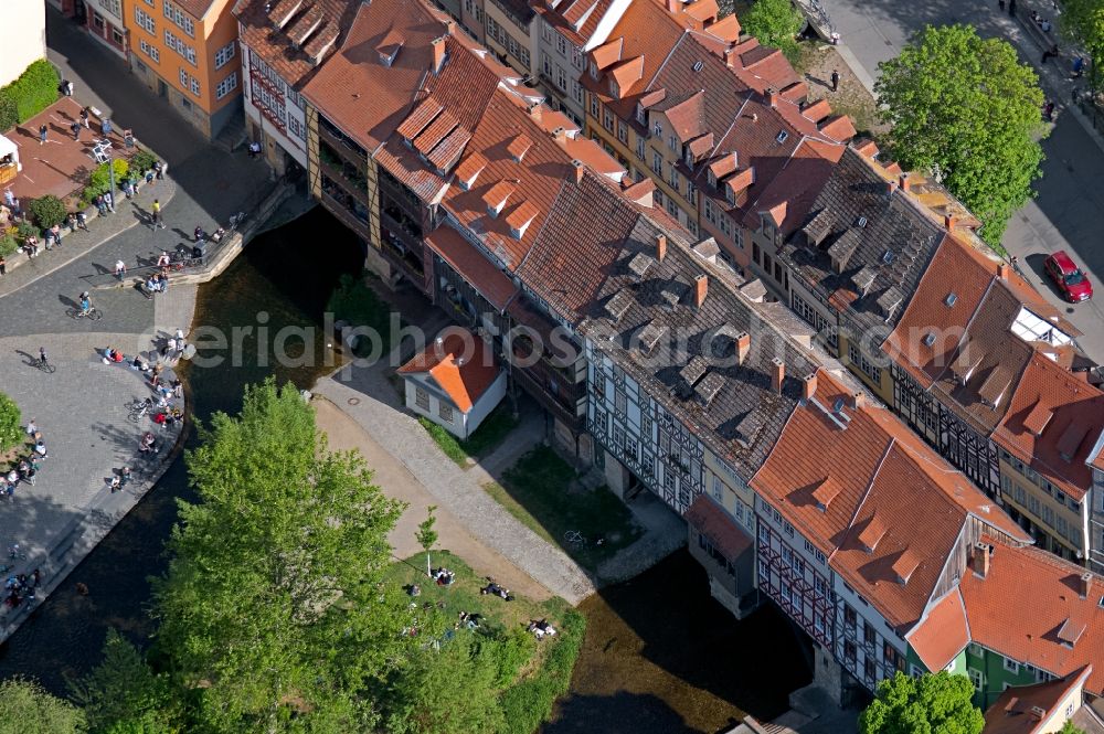 Aerial image Erfurt - Historic Old Bridge Kraemerbruecke Erfurt across Gera in the district Altstadt in Erfurt in the state Thuringia, Germany