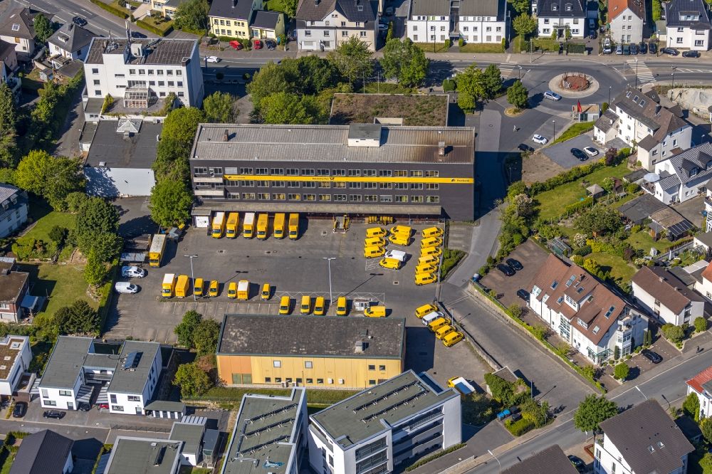 Arnsberg from above - Historical old building of Deutsche Post on Stembergstrasse in the district Neheim in Arnsberg in the state North Rhine-Westphalia, Germany