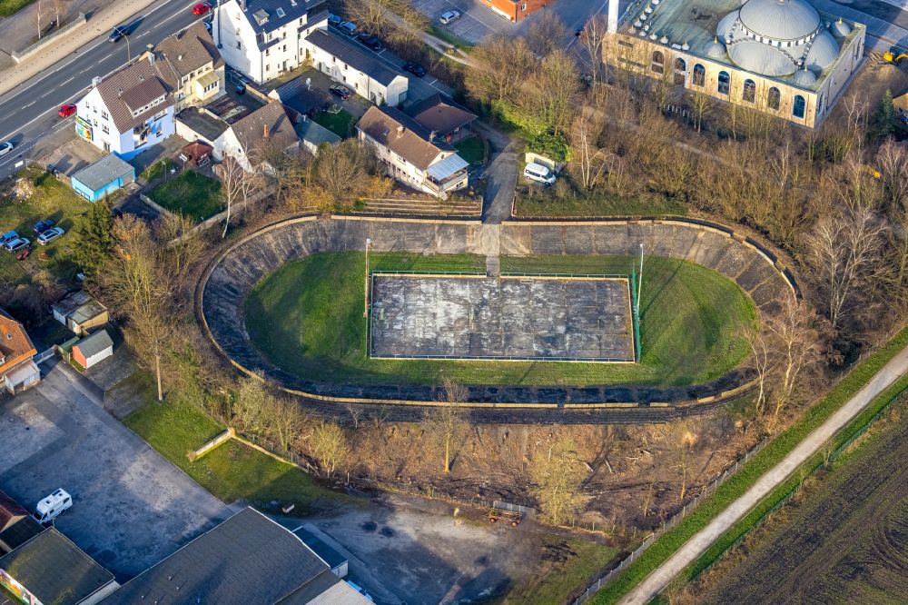 Herringen from the bird's eye view: Old football stadium Barbara-Stadion in Herringen at Ruhrgebiet in the state North Rhine-Westphalia, Germany