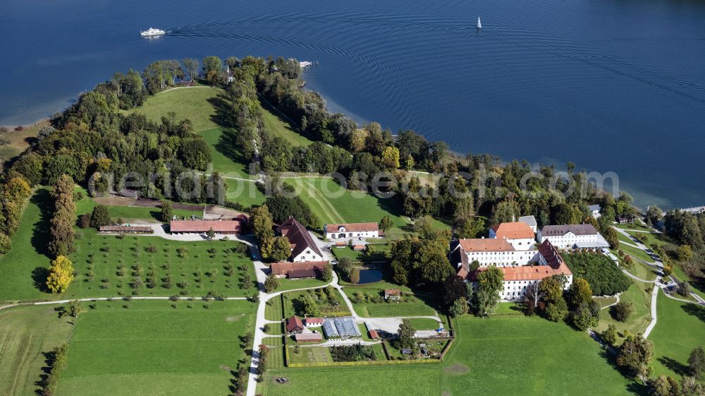 Aerial image Chiemsee - Lake Island on the Chiemsee (Fraueninsel, Herreninsel and Krautinsel) in Chiemsee in the state Bavaria, Germany
