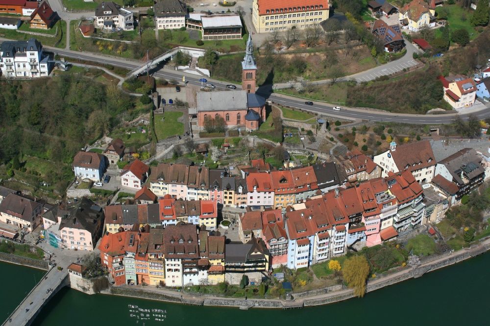 Aerial image Laufenburg - City area with old town at the river Rhine in Laufenburg in the state Baden-Wuerttemberg, Germany