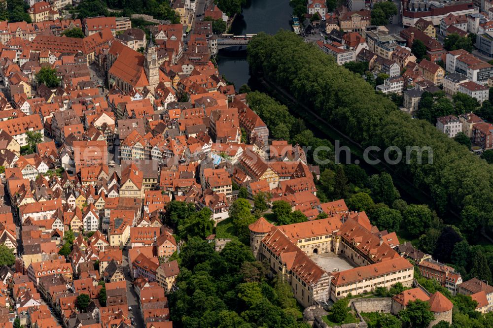 Tübingen from the bird's eye view: City view on the river bank Neckar in Tuebingen in the state Baden-Wuerttemberg, Germany
