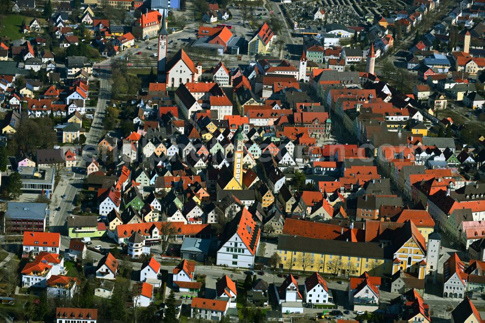 Mindelheim from above - Old Town area and city center in Mindelheim in the state Bavaria, Germany