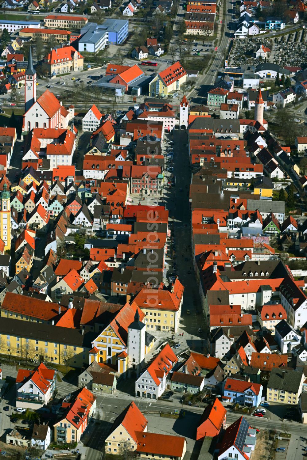 Aerial photograph Mindelheim - Old Town area and city center in Mindelheim in the state Bavaria, Germany