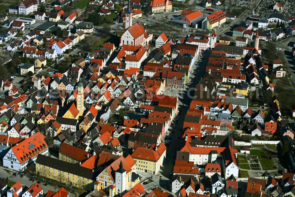 Mindelheim from above - Old Town area and city center in Mindelheim in the state Bavaria, Germany