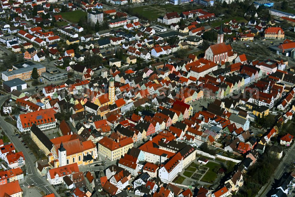 Aerial image Mindelheim - Old Town area and city center in Mindelheim in the state Bavaria, Germany