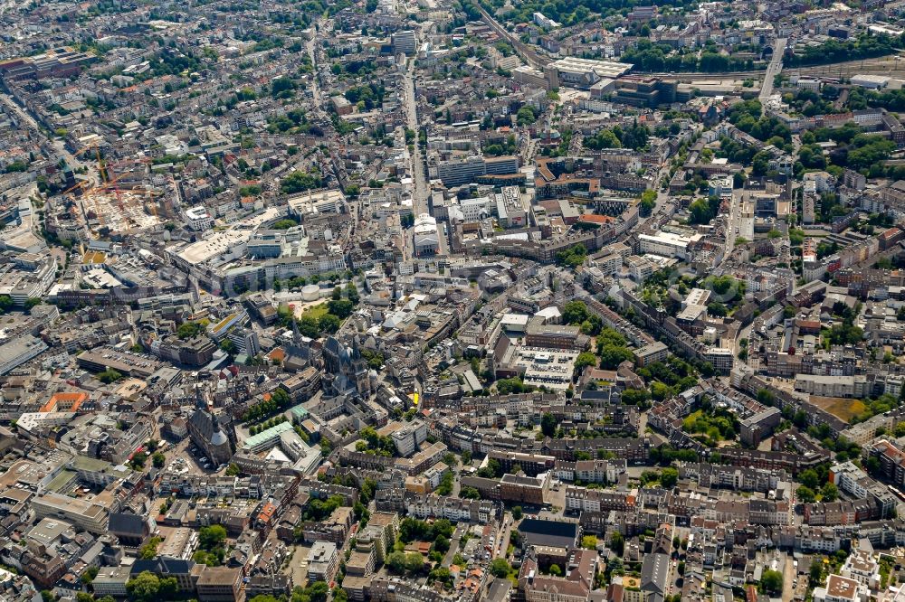 Aachen from above - Old Town area and city center in Aachen in the state North Rhine-Westphalia, Germany