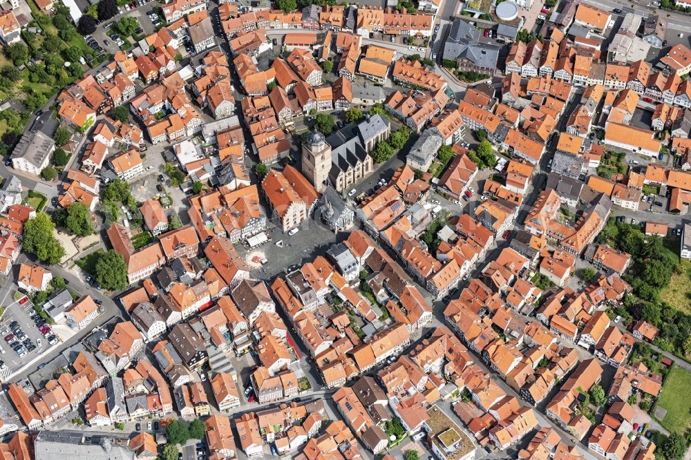 Aerial photograph Alsfeld - Old Town area and city center in Alsfeld in the state Hesse, Germany
