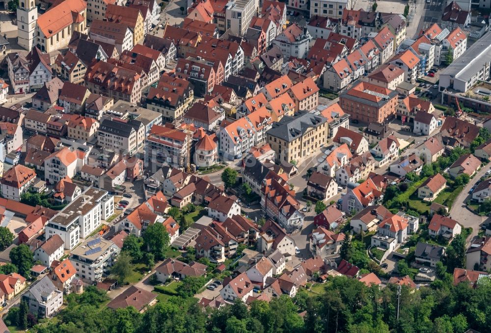 Sigmaringen from the bird's eye view: Old Town area and city center on Anton Strasse in Sigmaringen in the state Baden-Wuerttemberg, Germany