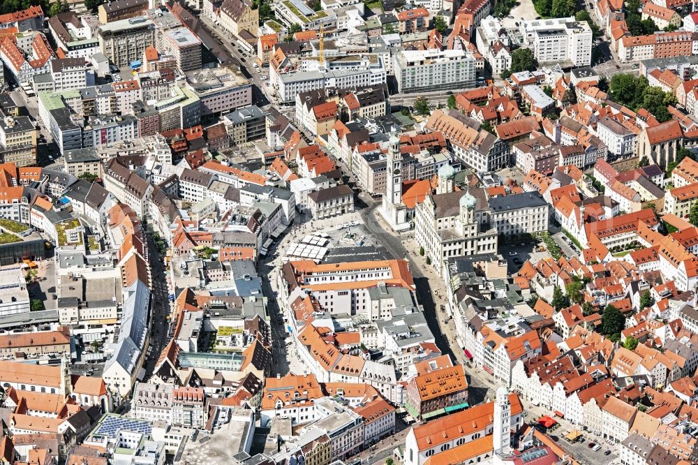 Augsburg from above - Old Town area and city center in Augsburg in the state Bavaria, Germany