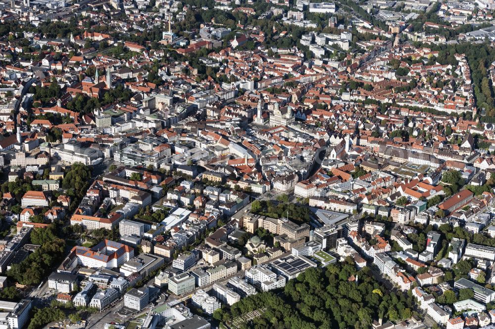 Augsburg from the bird's eye view: Old Town area and city center in Augsburg in the state Bavaria, Germany