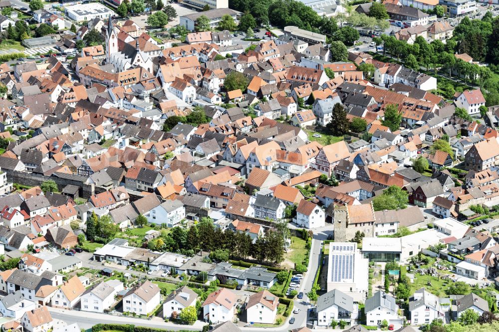 Babenhausen from above - Old Town area and city center in Babenhausen in the state Hesse, Germany