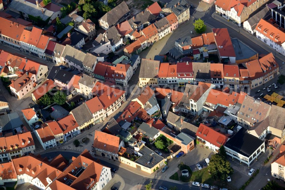 Bad Frankenhausen/Kyffhäuser from above - Historic town center of Bad Frankenhausen/Kyffhaeuser in the state of Thuringia. Narrow streets and historic buildings characterise the image of the spa town