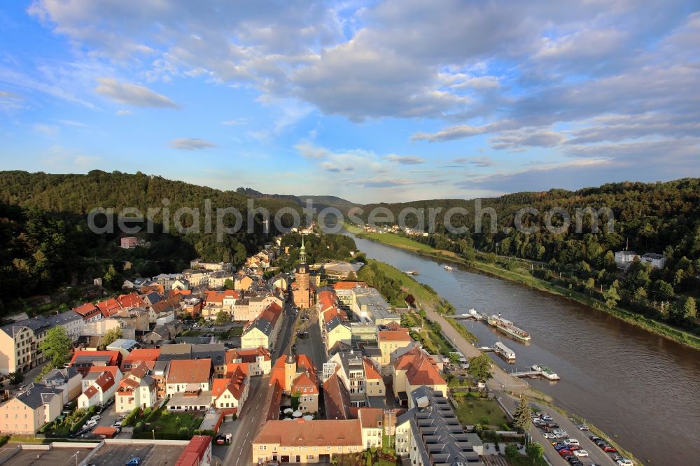 Aerial photograph Bad Schandau - Old Town area and city center on Elbe in Bad Schandau in the state Saxony, Germany