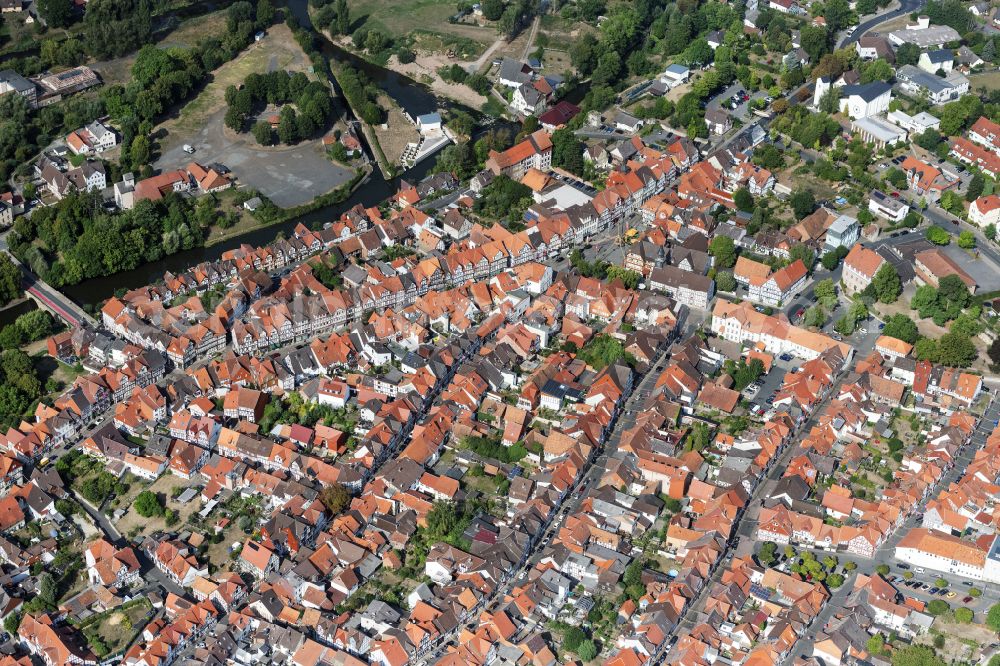 Aerial image Bad Sooden-Allendorf - Old Town area and city center in Bad Sooden-Allendorf in the state Hesse, Germany