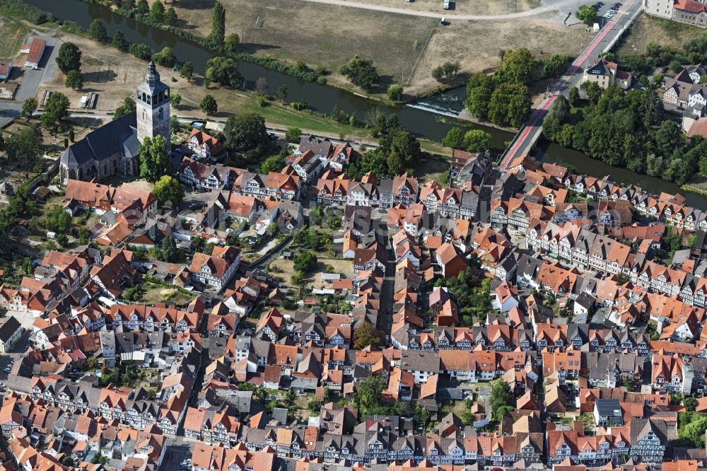 Aerial photograph Bad Sooden-Allendorf - Old Town area and city center in Bad Sooden-Allendorf in the state Hesse, Germany