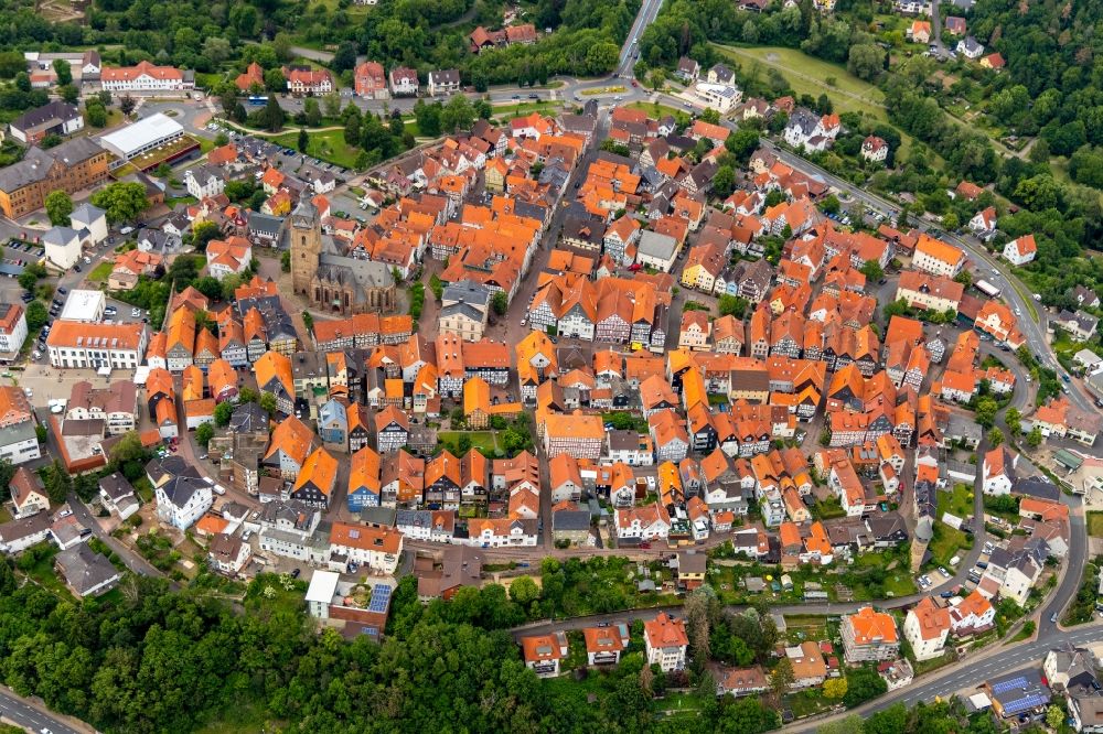 Bad Wildungen from the bird's eye view: Old Town area and city center in Bad Wildungen in the state Hesse, Germany