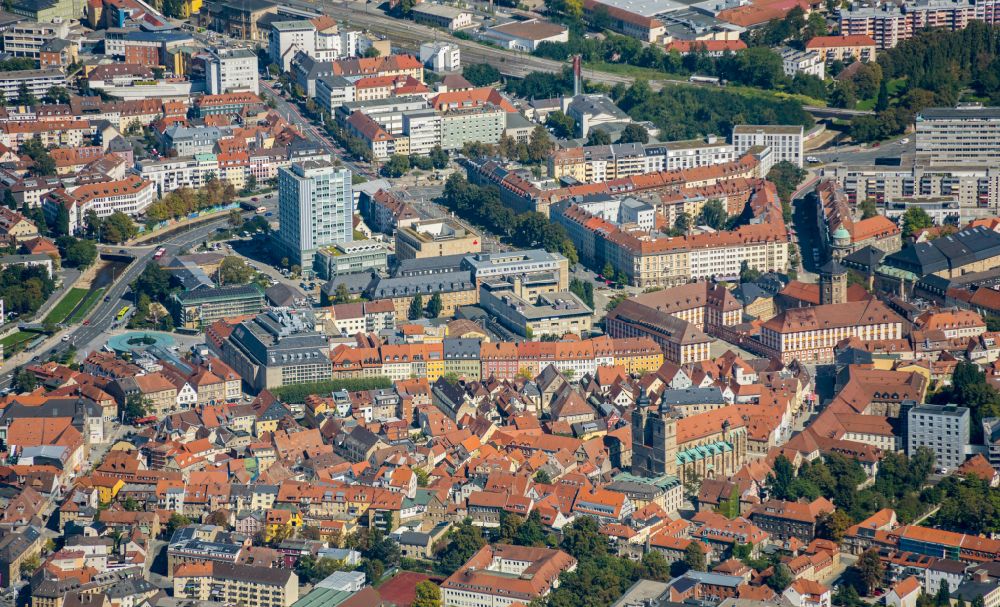 Bayreuth from the bird's eye view: Old Town area and city center on street Maximilianstrasse in Bayreuth in the state Bavaria, Germany
