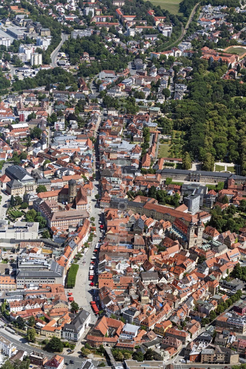 Bayreuth from above - Old Town area and city center on street Maximilianstrasse in Bayreuth in the state Bavaria, Germany
