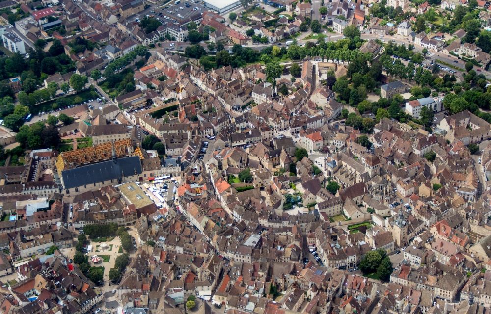 Aerial image Beaune - Old Town area and city center of Beaune in Bourgogne Franche-Comte, France