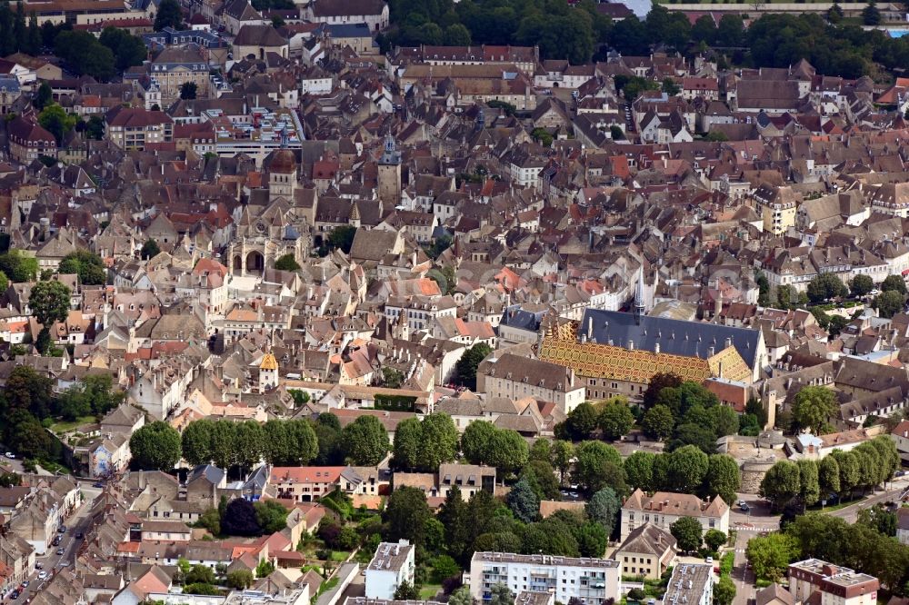 Aerial image Beaune - Old Town area and city center in Beaune in Bourgogne-Franche-Comte, France