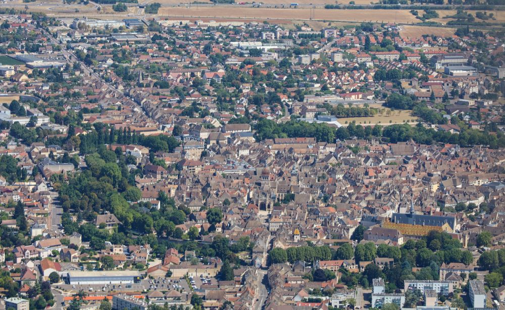 Beaune from the bird's eye view: Old Town area and city center in Beaune in Bourgogne-Franche-Comte, France