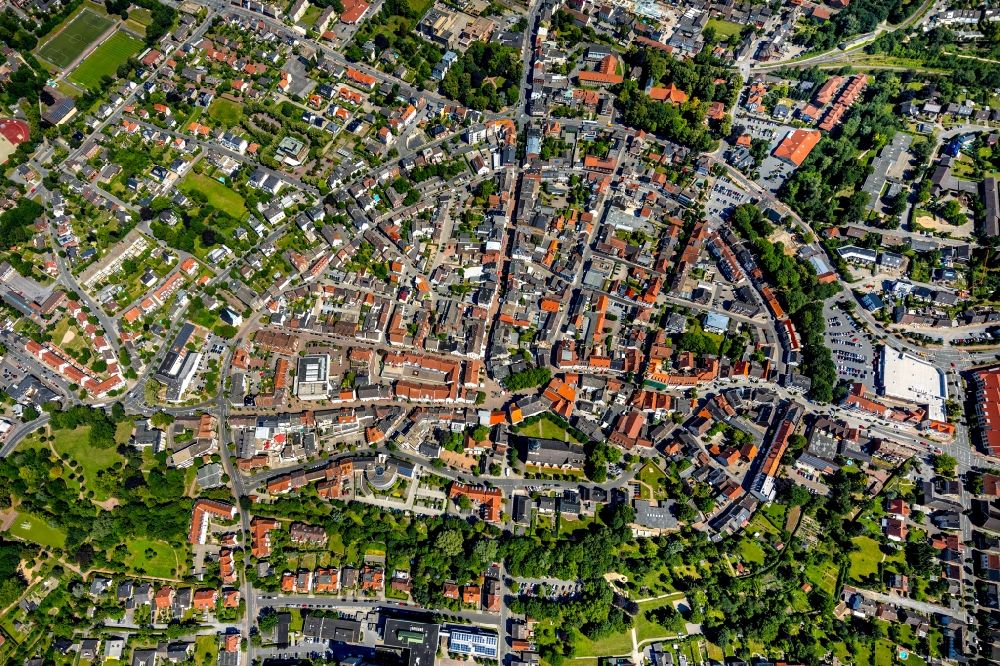 Beckum from the bird's eye view: Old Town area and city center in Beckum in the state North Rhine-Westphalia, Germany