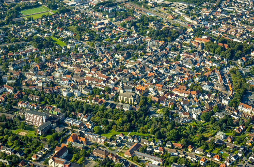 Beckum from above - Old Town area and city center in Beckum Muensterland in the state North Rhine-Westphalia, Germany