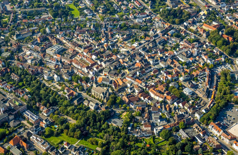 Beckum from the bird's eye view: Old Town area and city center in Beckum Muensterland in the state North Rhine-Westphalia, Germany
