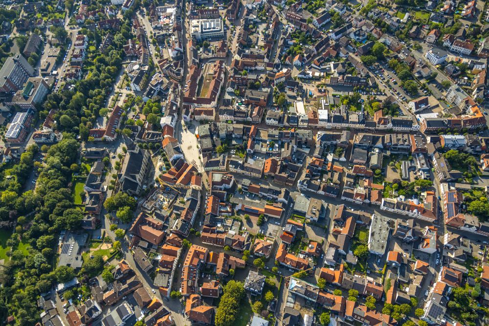 Beckum from the bird's eye view: Old Town area and city center in Beckum Muensterland in the state North Rhine-Westphalia, Germany