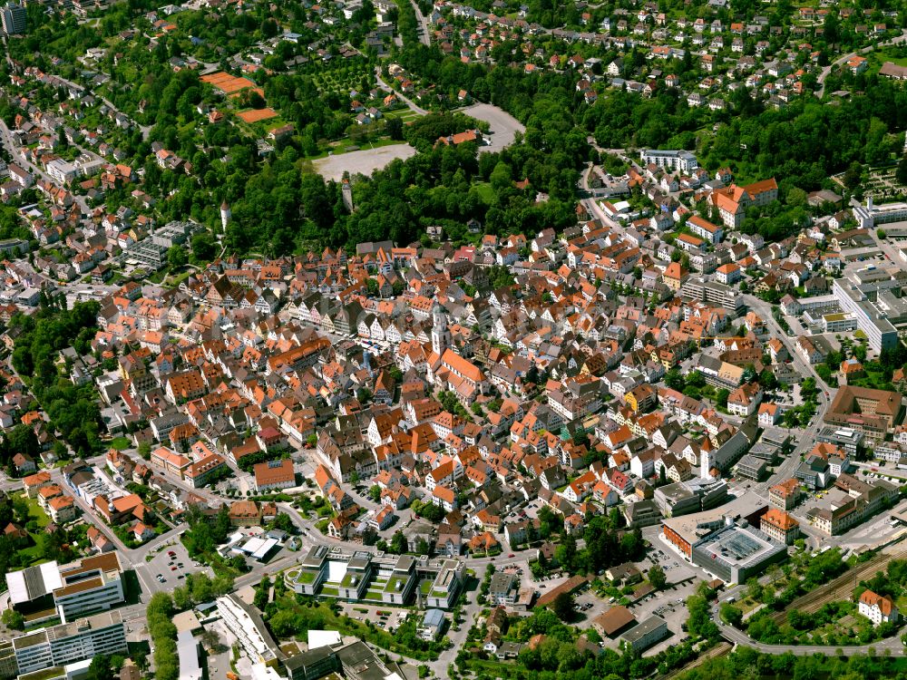 Biberach an der Riß from above - Old Town area and city center in Biberach an der Riß in the state Baden-Wuerttemberg, Germany