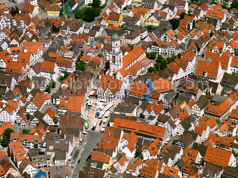 Aerial image Biberach an der Riß - Old Town area and city center in Biberach an der Riß in the state Baden-Wuerttemberg, Germany